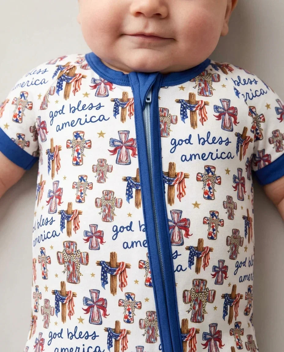 God Bless America Family Matching Bamboo Shorty Zippy