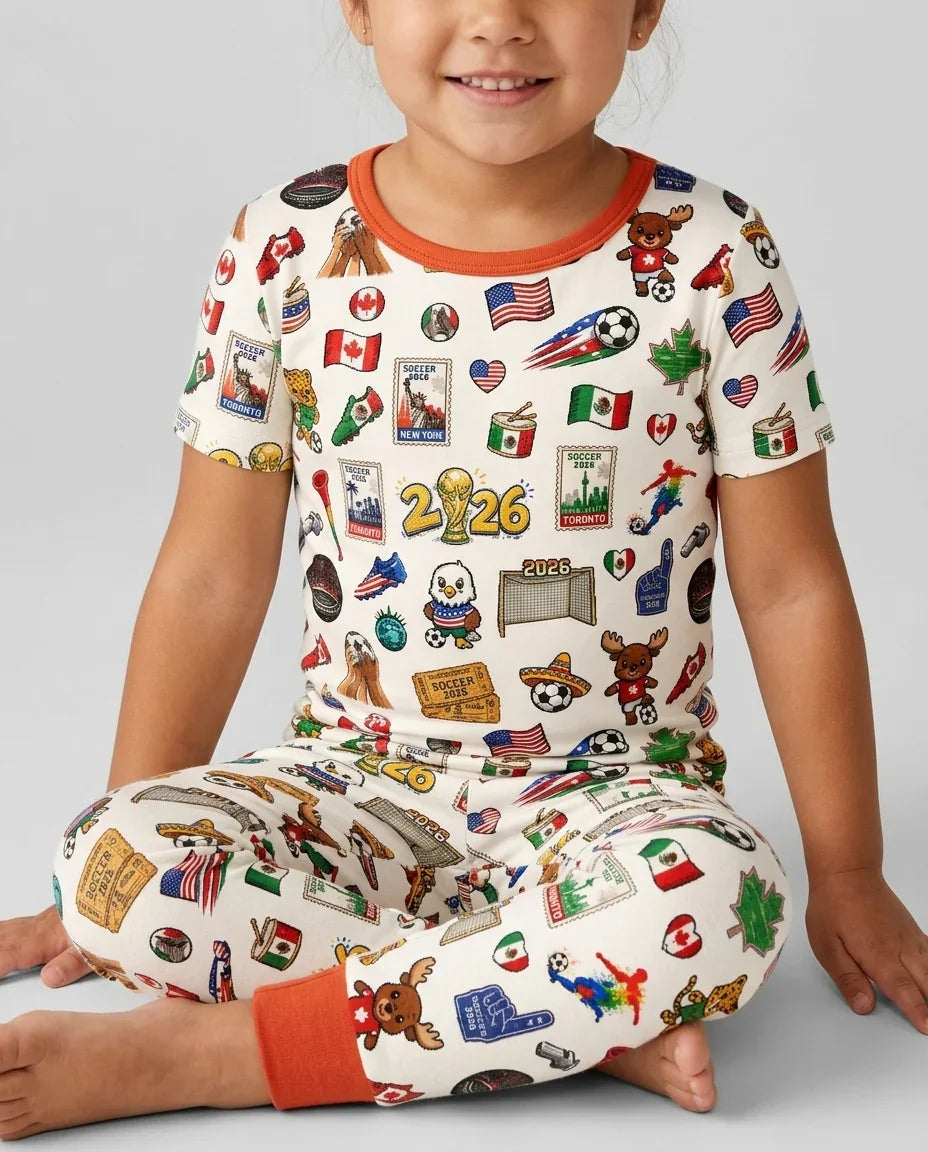 Soccer Cup 2026 Family Matching Bamboo Two Piece Short Sleeve Pajama Set