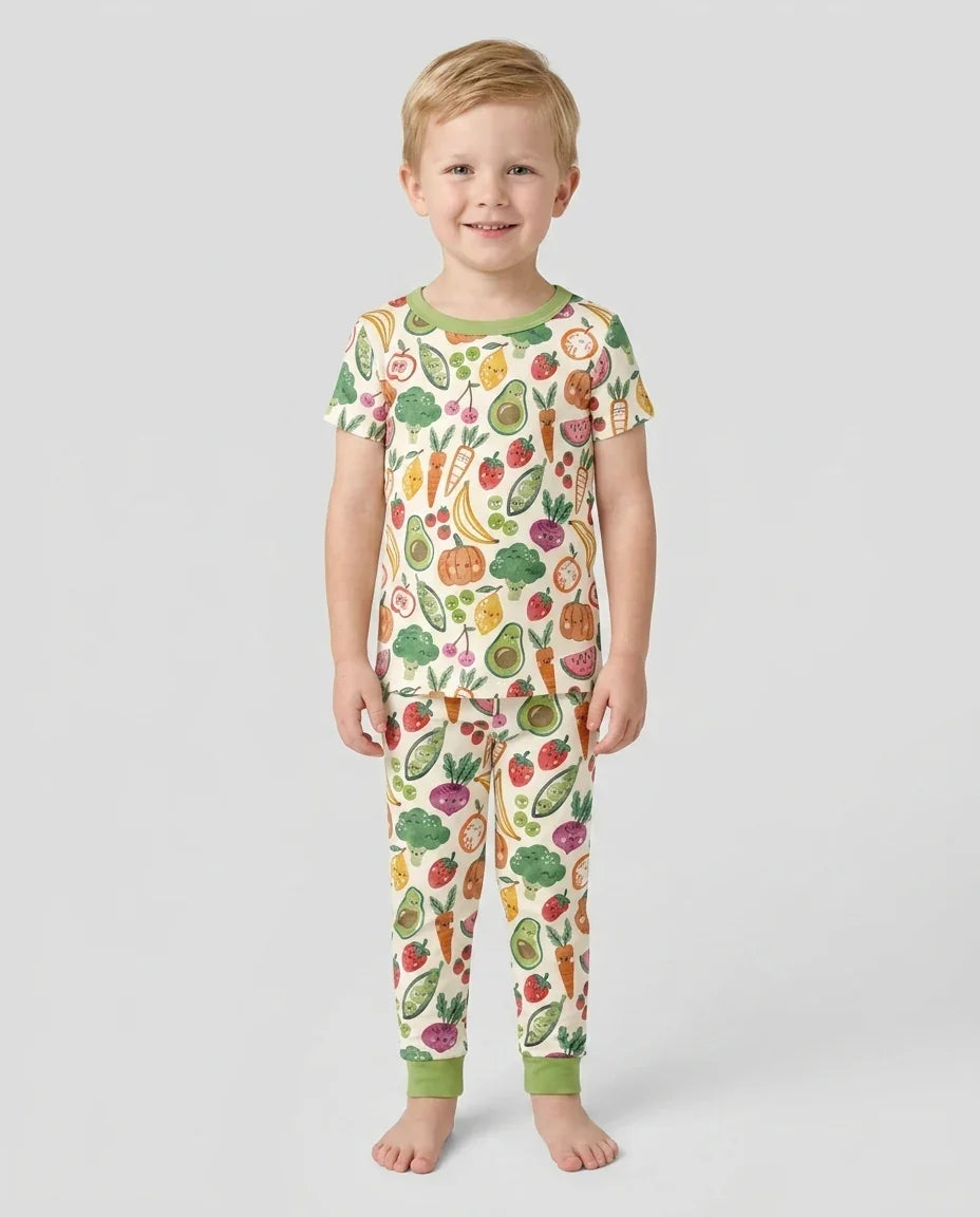 Veggie Friends Family Matching Bamboo Two Piece Short Sleeve Pajama Set
