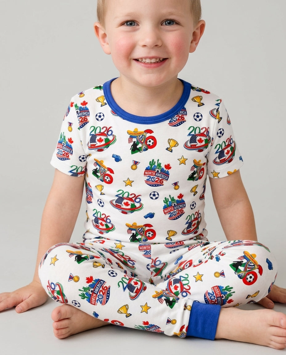 World Soccer North America 2026 Family Matching Bamboo Two Piece Short Sleeve Pajama Set