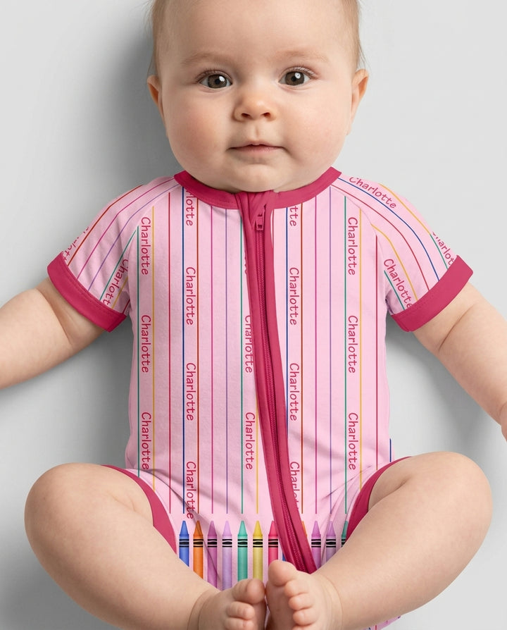 Custom Name Crayon Lines Bamboo Shorty Zippy