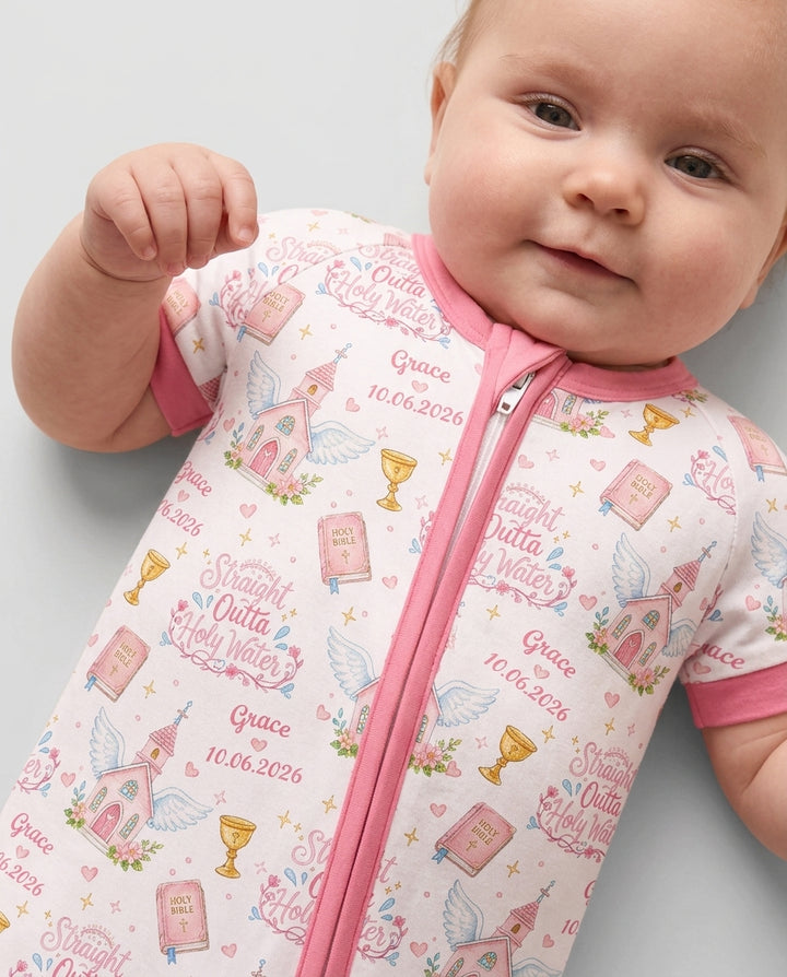 Custom Name Baptism Christening Straight Outta Holy Water Bamboo Shorty Zippy