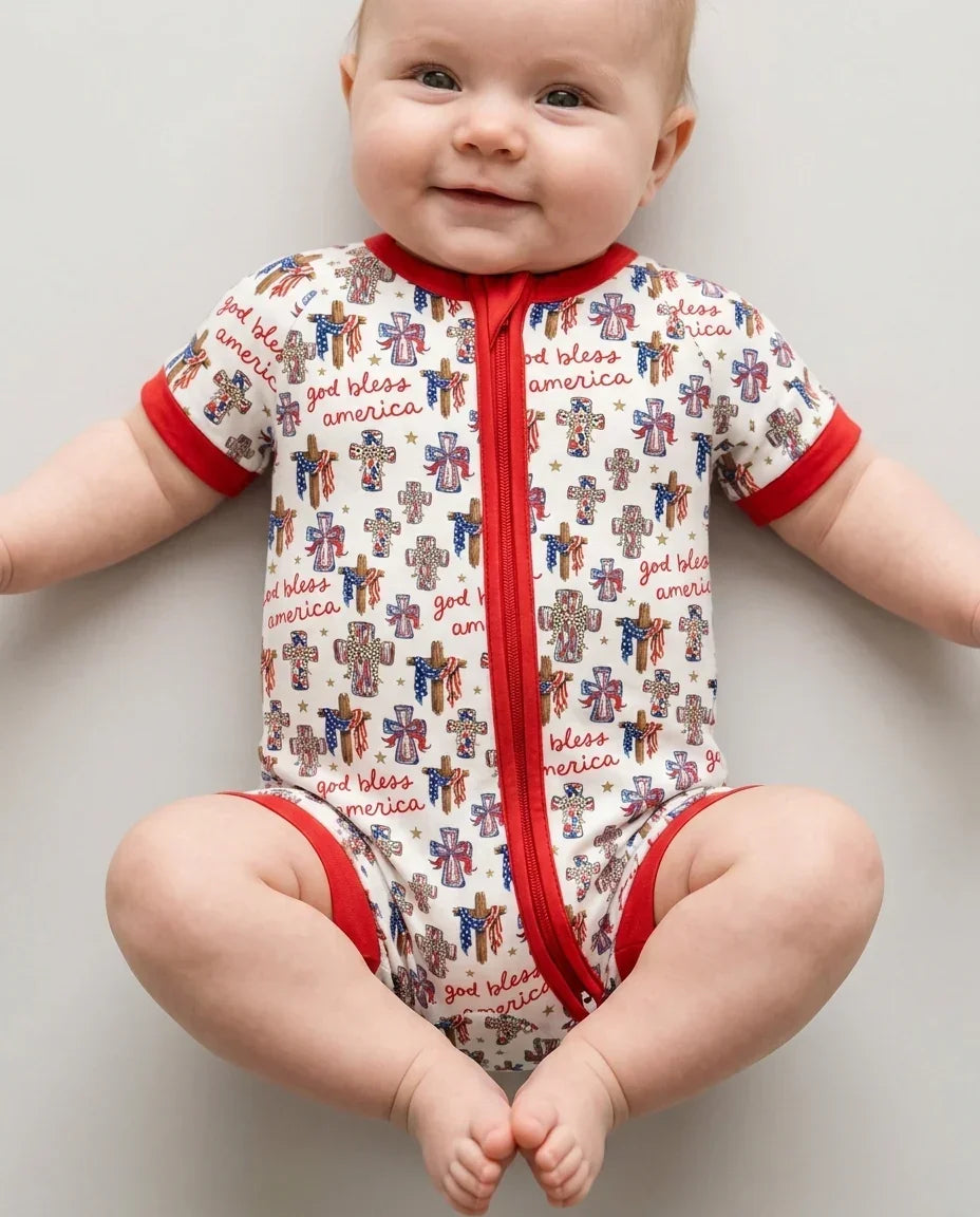 God Bless America Family Matching Bamboo Shorty Zippy