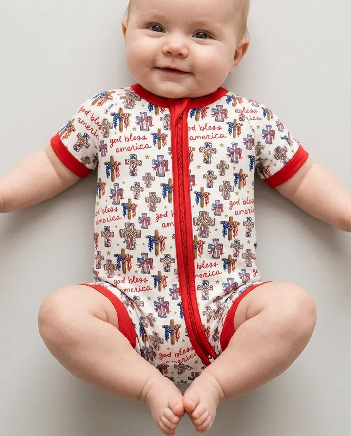 God Bless America Family Matching Bamboo Shorty Zippy