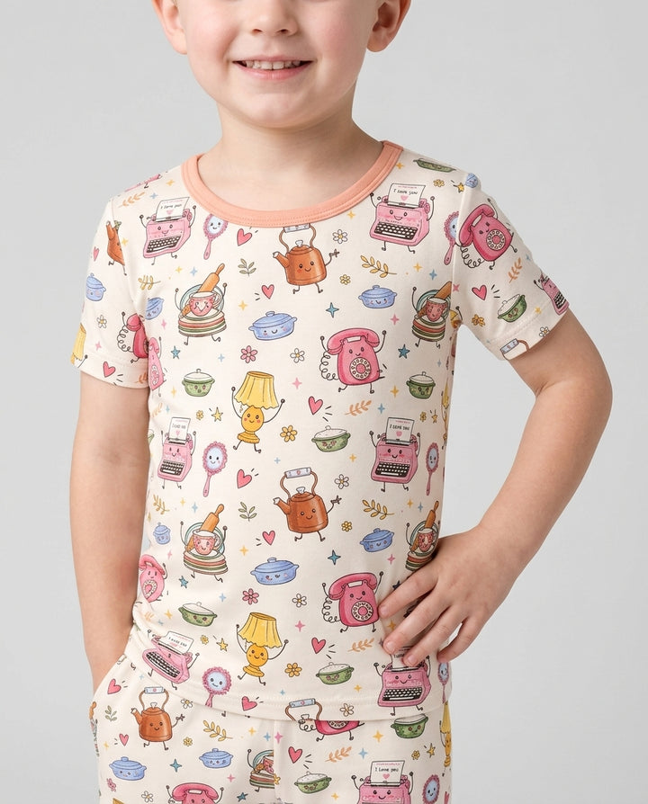 Retro Chasing Toy Bamboo Two Piece Short Sleeve Pajama Set