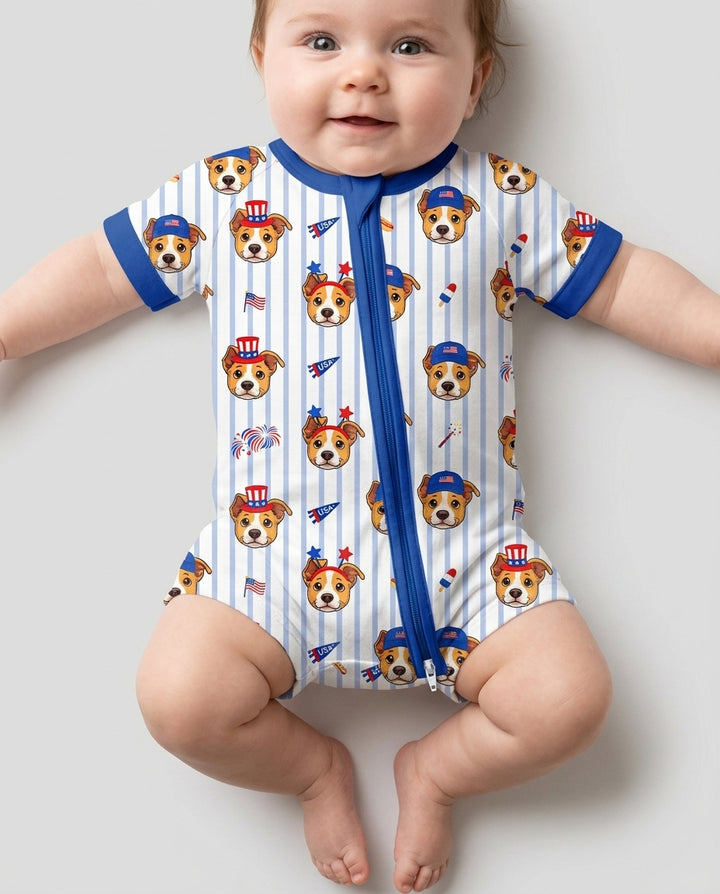 Custom Pet Image 4th of July Family Matching Bamboo Shorty Zippy