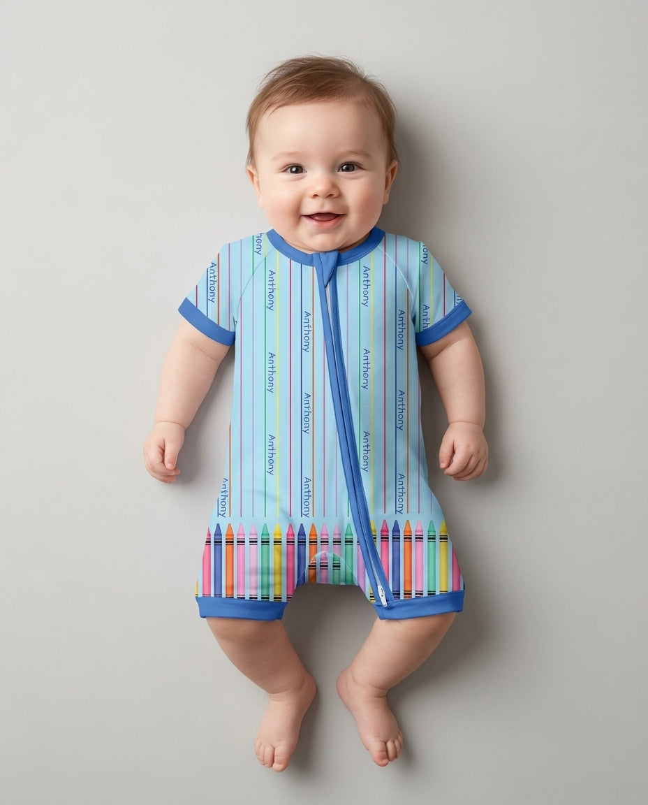 Custom Name Crayon Lines Bamboo Shorty Zippy