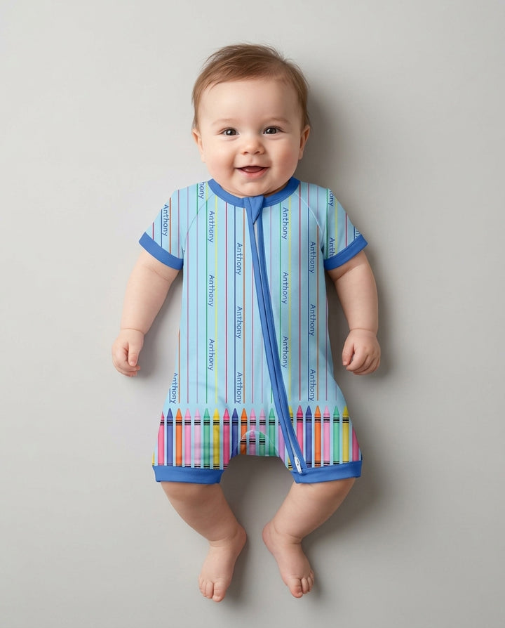 Custom Name Crayon Lines Bamboo Shorty Zippy