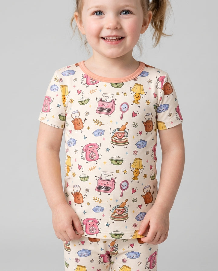 Retro Chasing Toy Bamboo Two Piece Short Sleeve Pajama Set
