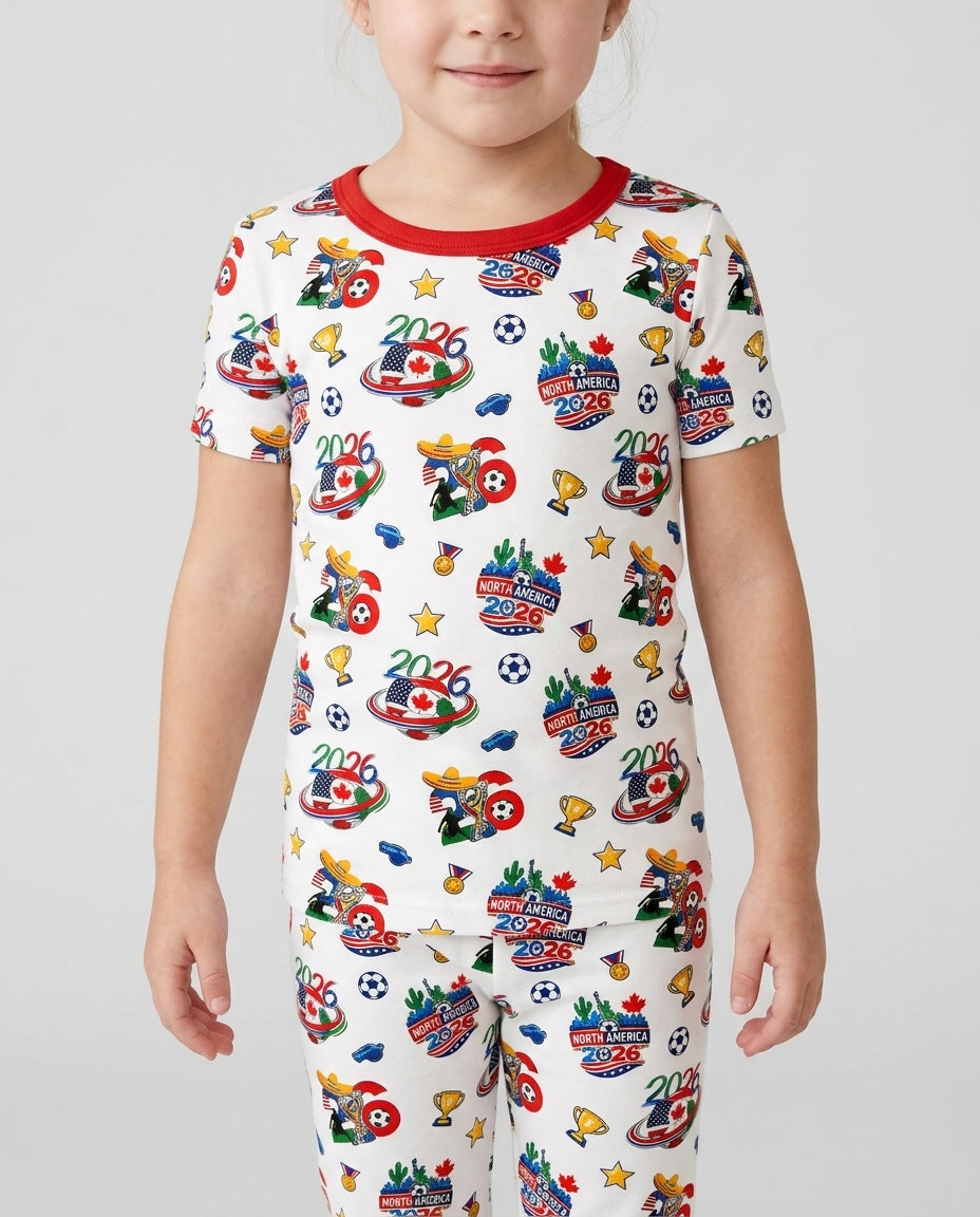 World Soccer North America 2026 Family Matching Bamboo Two Piece Short Sleeve Pajama Set