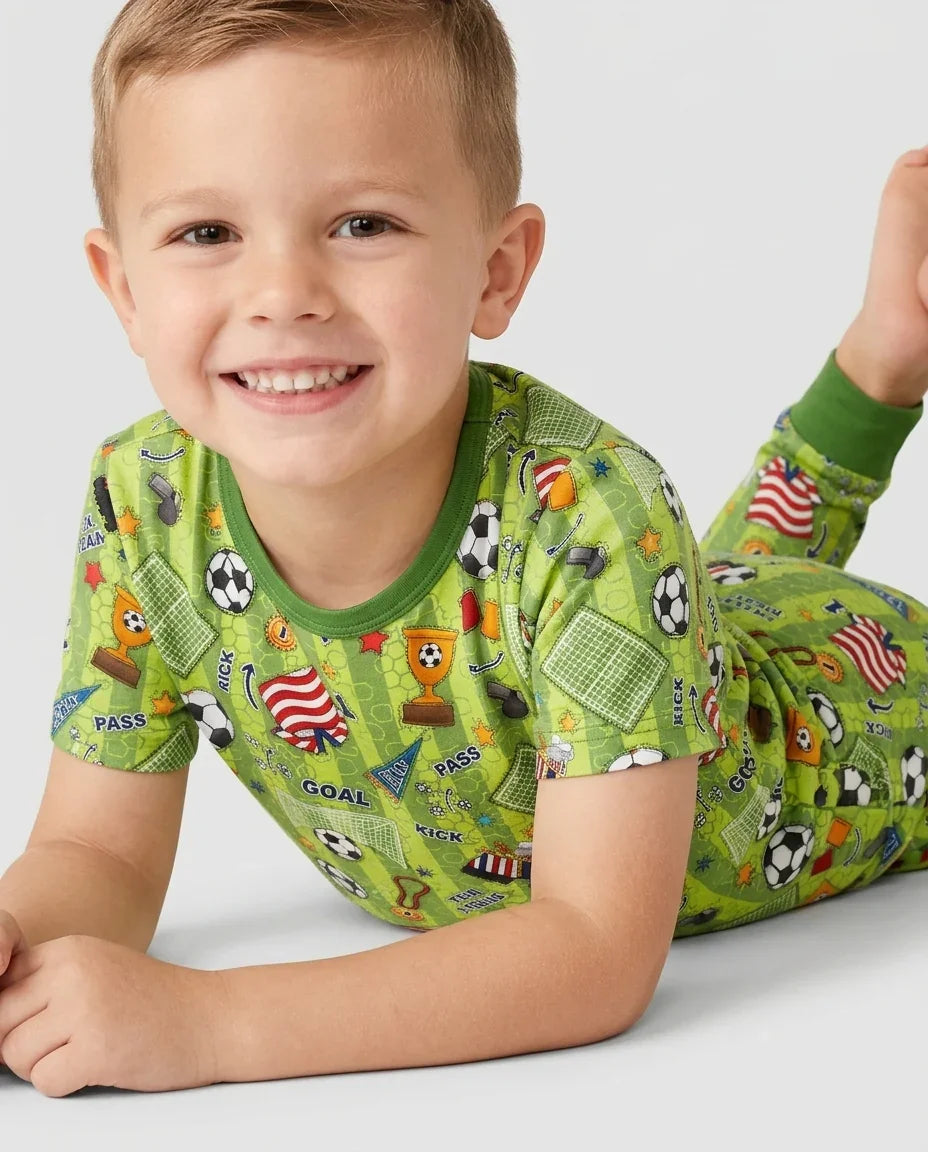 I Love Sports Soccer Bamboo Two Piece Short Sleeve Pajama Set
