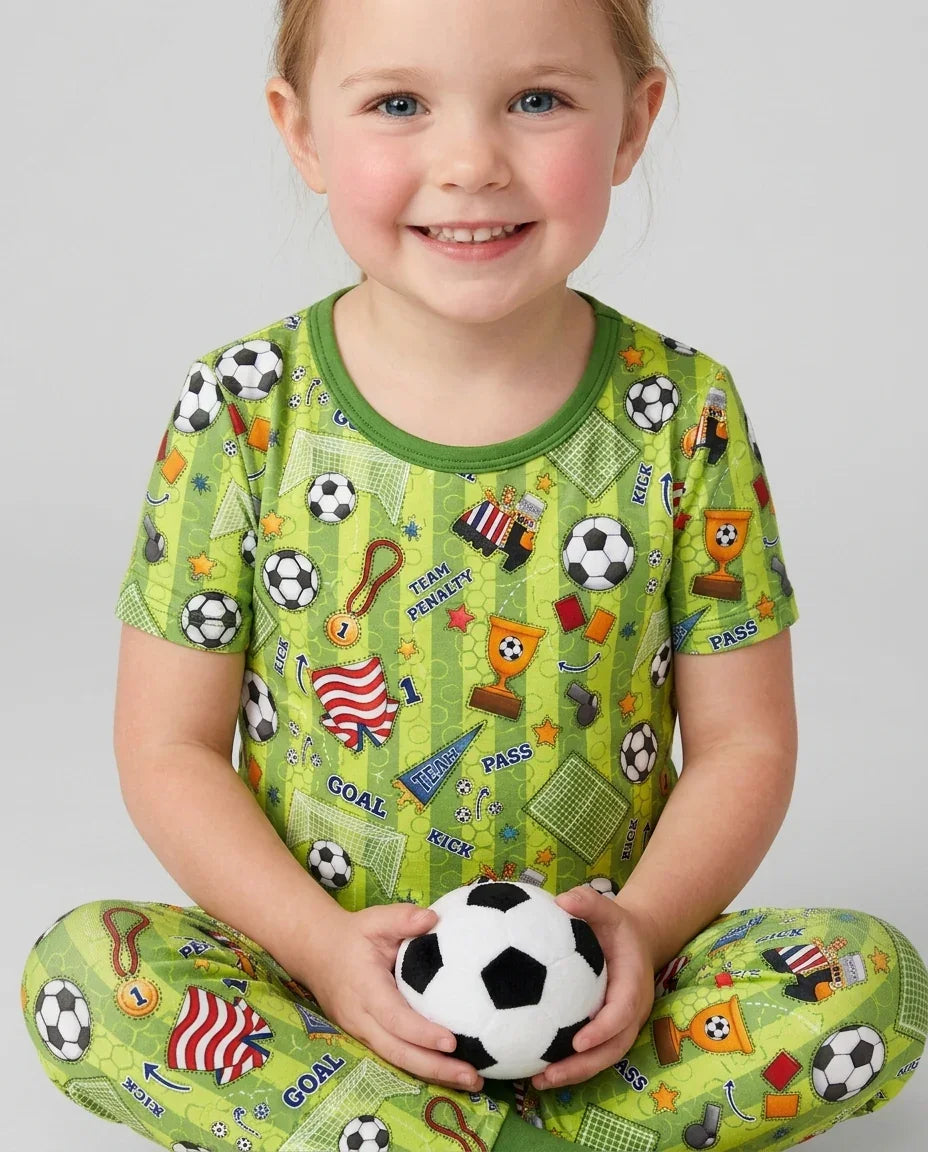 I Love Sports Soccer Bamboo Two Piece Short Sleeve Pajama Set