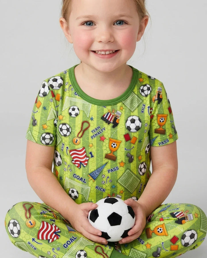 I Love Sports Soccer Bamboo Two Piece Short Sleeve Pajama Set