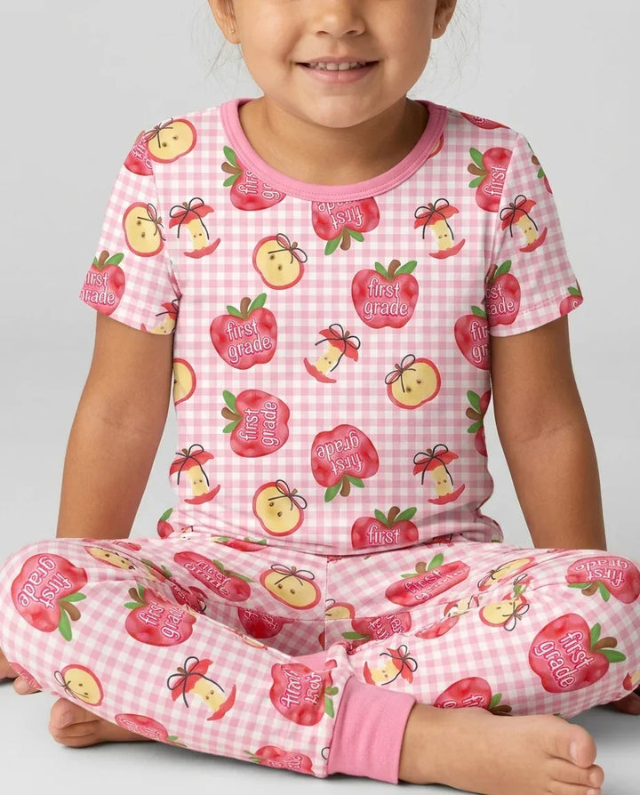 Custom School Grade Apple Days Bamboo Two Piece Short Sleeve Pajama Set