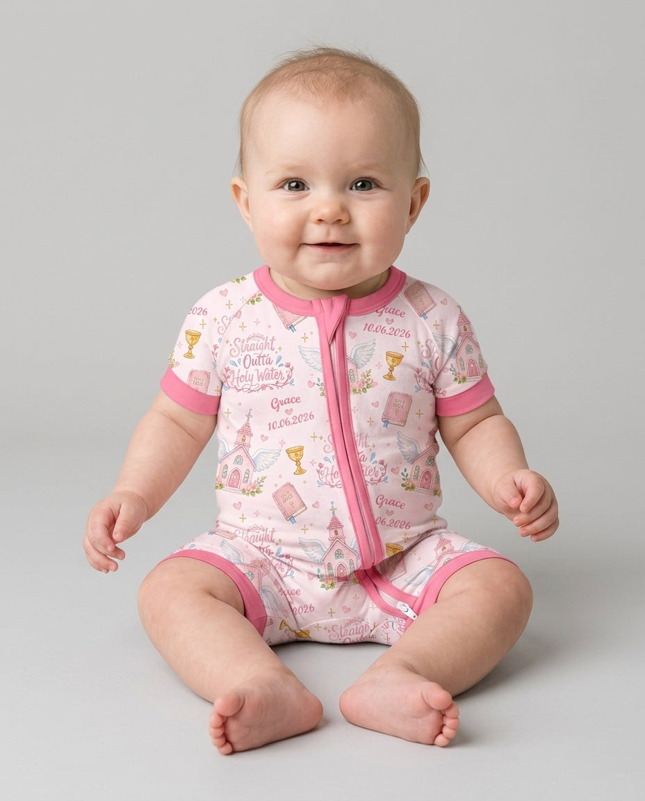 Custom Name Baptism Christening Straight Outta Holy Water Bamboo Shorty Zippy