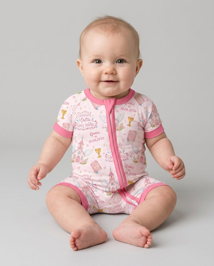 Custom Name Baptism Christening Straight Outta Holy Water Bamboo Shorty Zippy