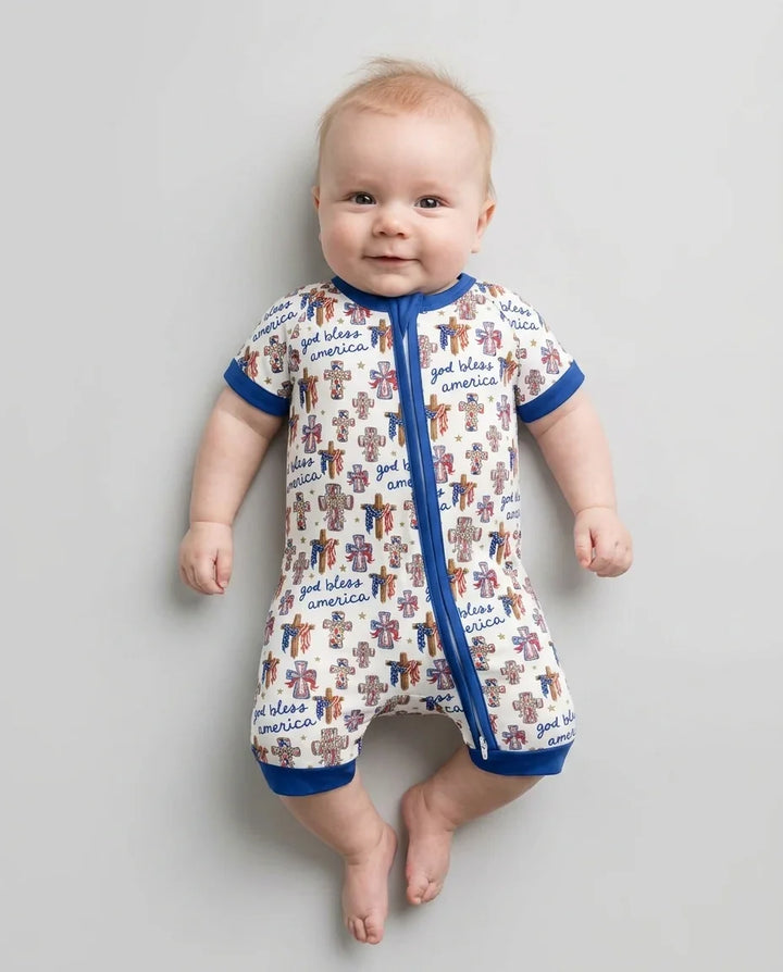 God Bless America Family Matching Bamboo Shorty Zippy