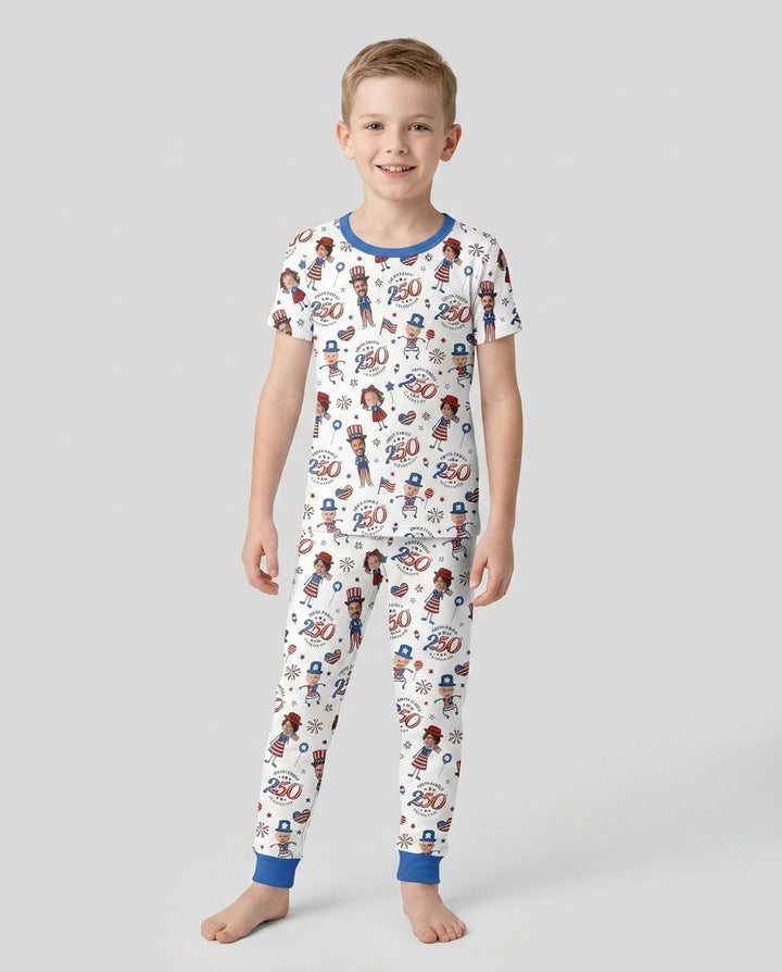 Custom Photo Smith Family Celebration  Bamboo Two Piece Short Sleeve Pajama Set