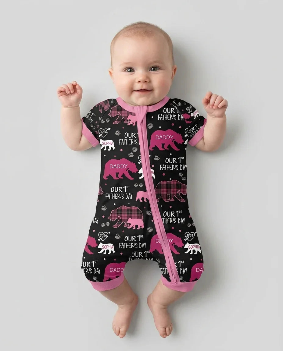 Our 1st Father's Day Daddy Bear & Me Matching Bamboo Shorty Zippy