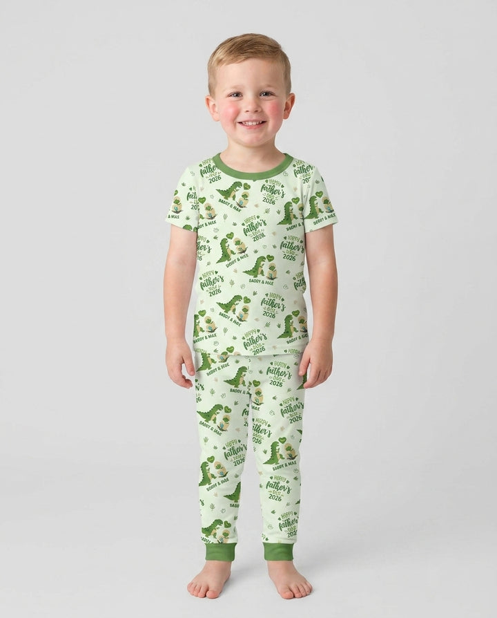Custom Name Fathers Day 2026 Bamboo Two Piece Short Sleeve Pajama Set