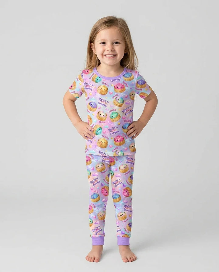 Custom Name You're A Glitter Dumpling Bamboo Two Piece Short Sleeve Pajama Set