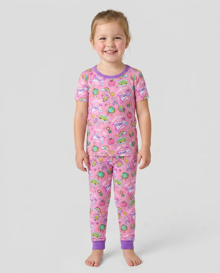 Custom Grade Girls School First Day Bamboo Two Piece Short Sleeve Pajama Set