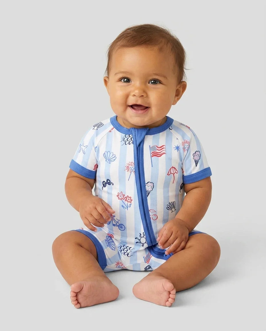 Red, White & Beachy Family Matching Bamboo Shorty Zippy