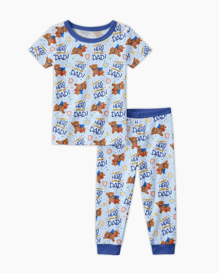 I Have A Hero Daddy & Me Matching Bamboo Two Piece Short Sleeve Pajama Set