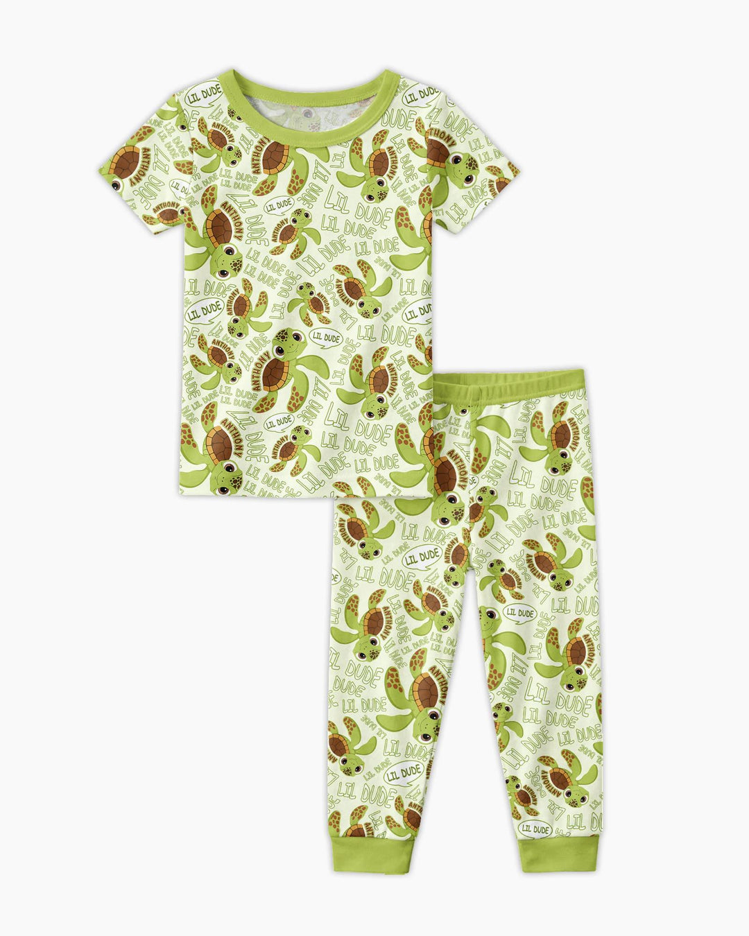 Custom Name Version Father and Son Turtle Bamboo Two Piece Short Sleeve Pajama Set