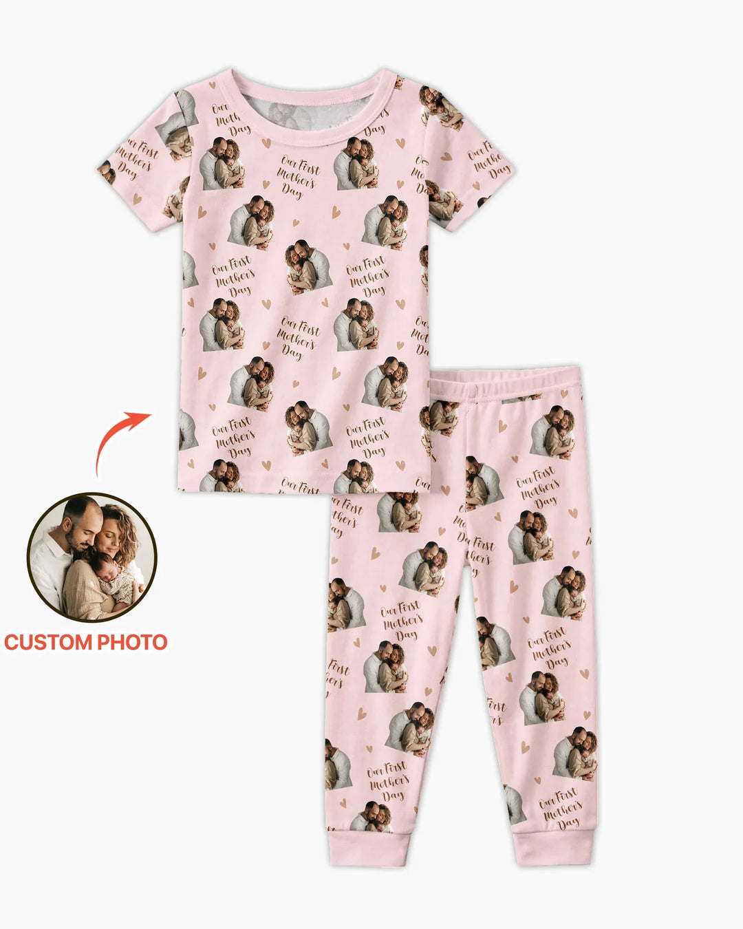 Custom Photo Our First as Parents Bamboo Two Piece Short Sleeve Pajama Set
