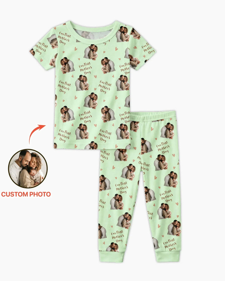 Custom Photo Our First as Parents Bamboo Two Piece Short Sleeve Pajama Set