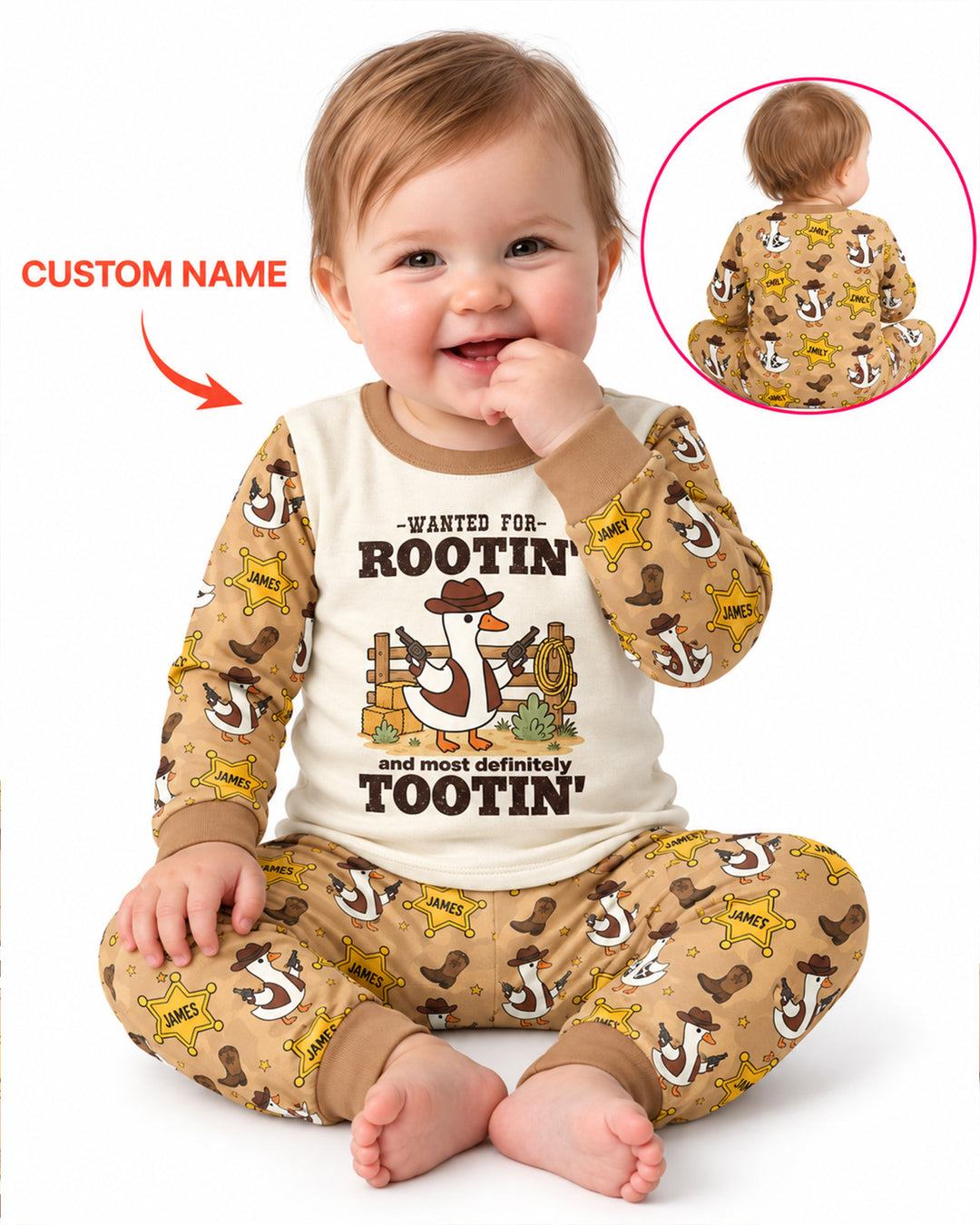 Rootin' Tootin' Cutie Custom Name Bamboo Two Piece Long Sleeve Pajama Set