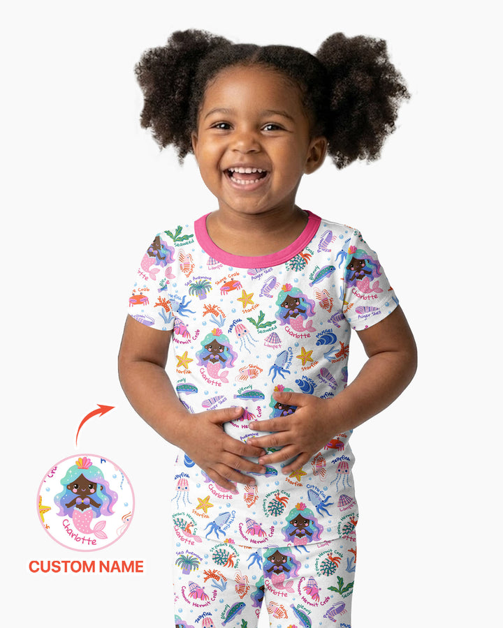 Personalized Cute Mermaid Bamboo Two Piece Short Sleeve Pajama Set