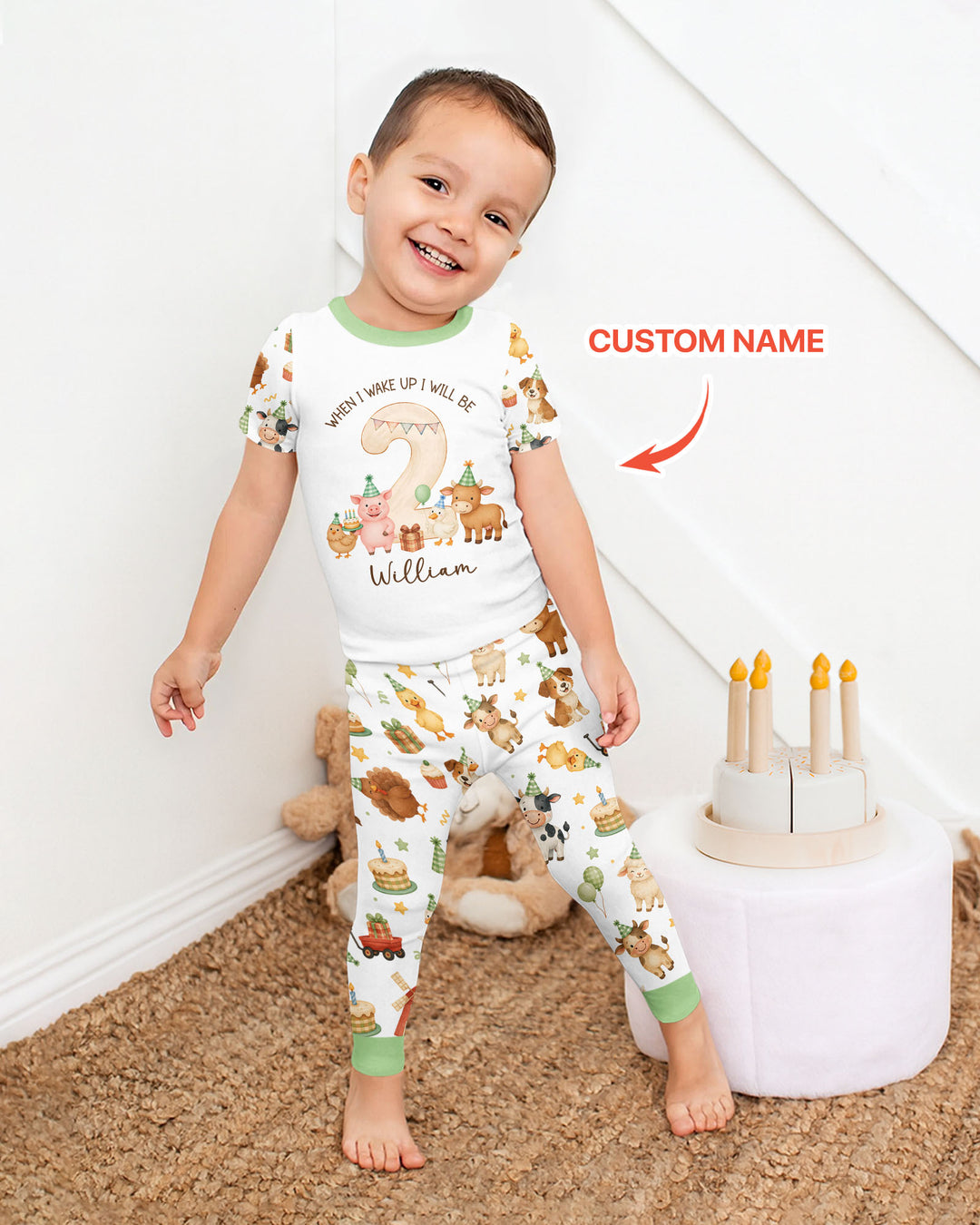 Personalized Farm Animals When I Wake Up I Will Be Birthday Bamboo Two Piece Short Sleeve Pajama Set