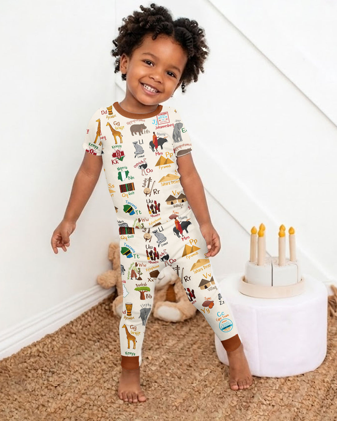Explore Africa Geography Alphabet Bamboo Two Piece Short Sleeve Pajama Set