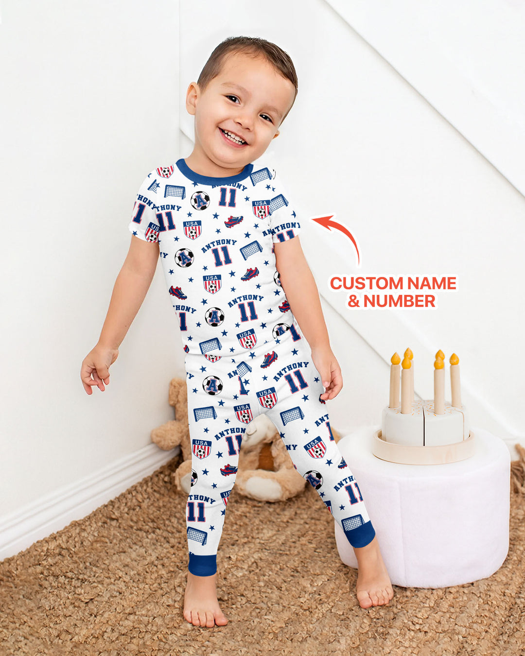 Custom Name Soccer Time Bamboo Two Piece Short Sleeve Pajama Set