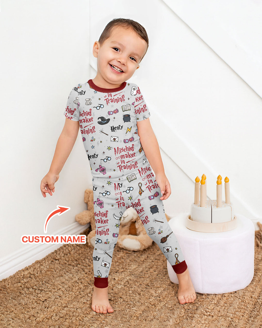 Custom Name Mischief Maker In Training Bamboo Two Piece Short Sleeve Pajama Set