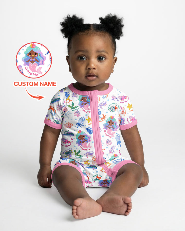 Personalized Cute Mermaid Bamboo Shorty Zippy
