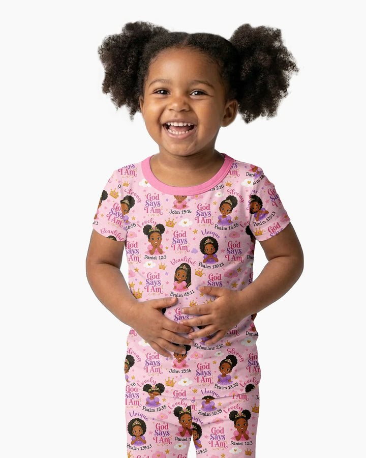Black Princess God Says I Am Bamboo Two Piece Short Sleeve Pajama Set