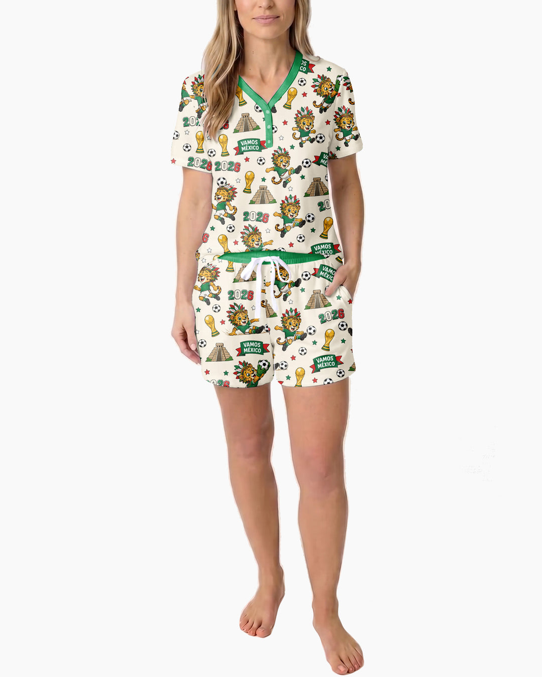 Jaguar 2026 Vamos Mexico Family Matching Bamboo Women Short Sleeve Short Pajama Set