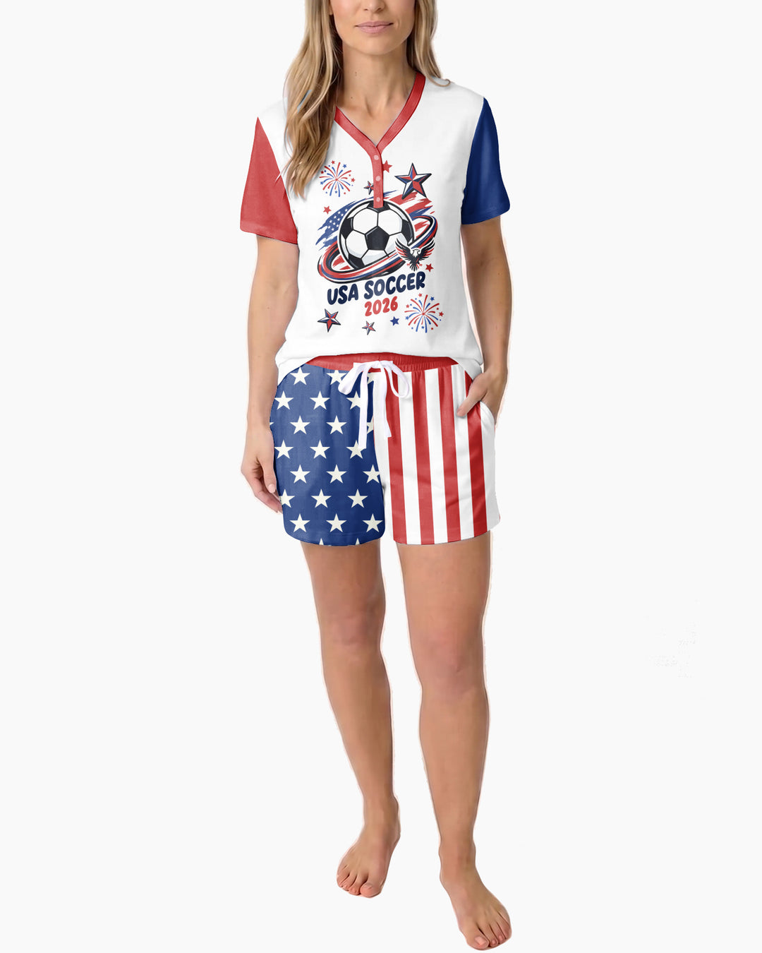 USA Soccer 2026 Family Matching Bamboo Women Short Sleeve Short Pajama Set