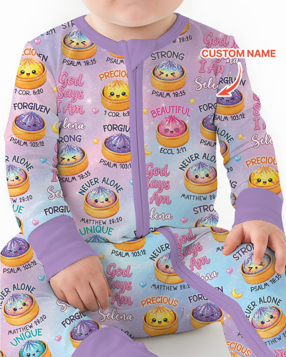 God Says I Am Glitter Dumpling Custom Name Bamboo Convertible Zippy