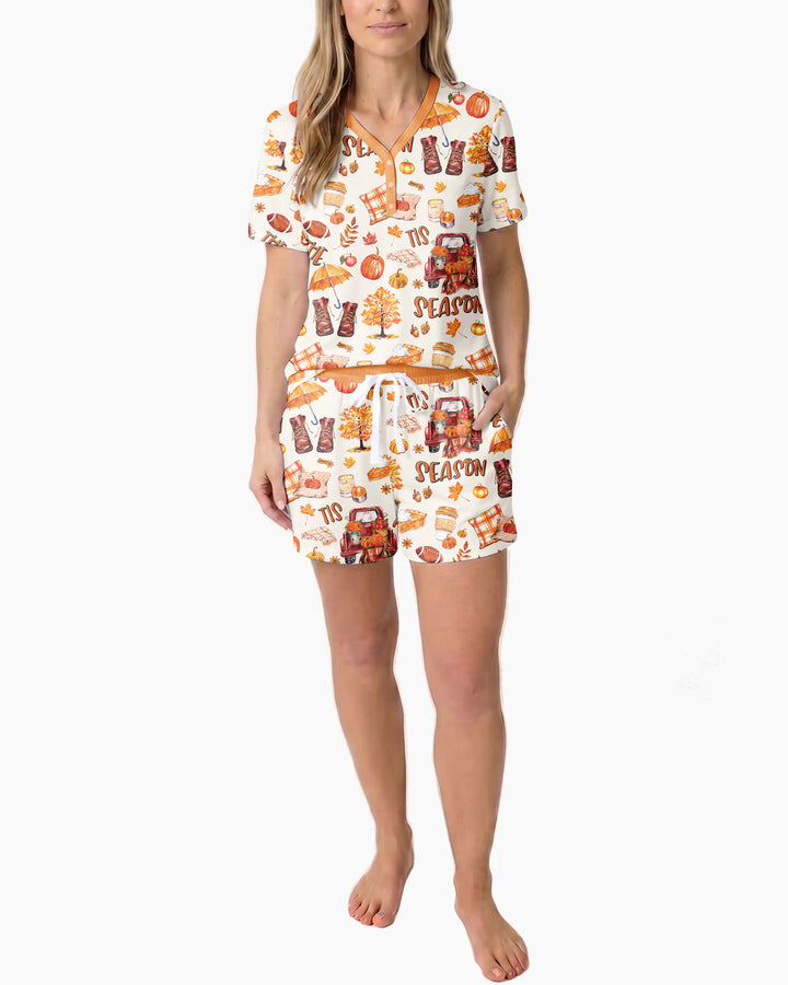 Fall Tis the Season Bamboo Women Short Sleeve Short Pajama Set