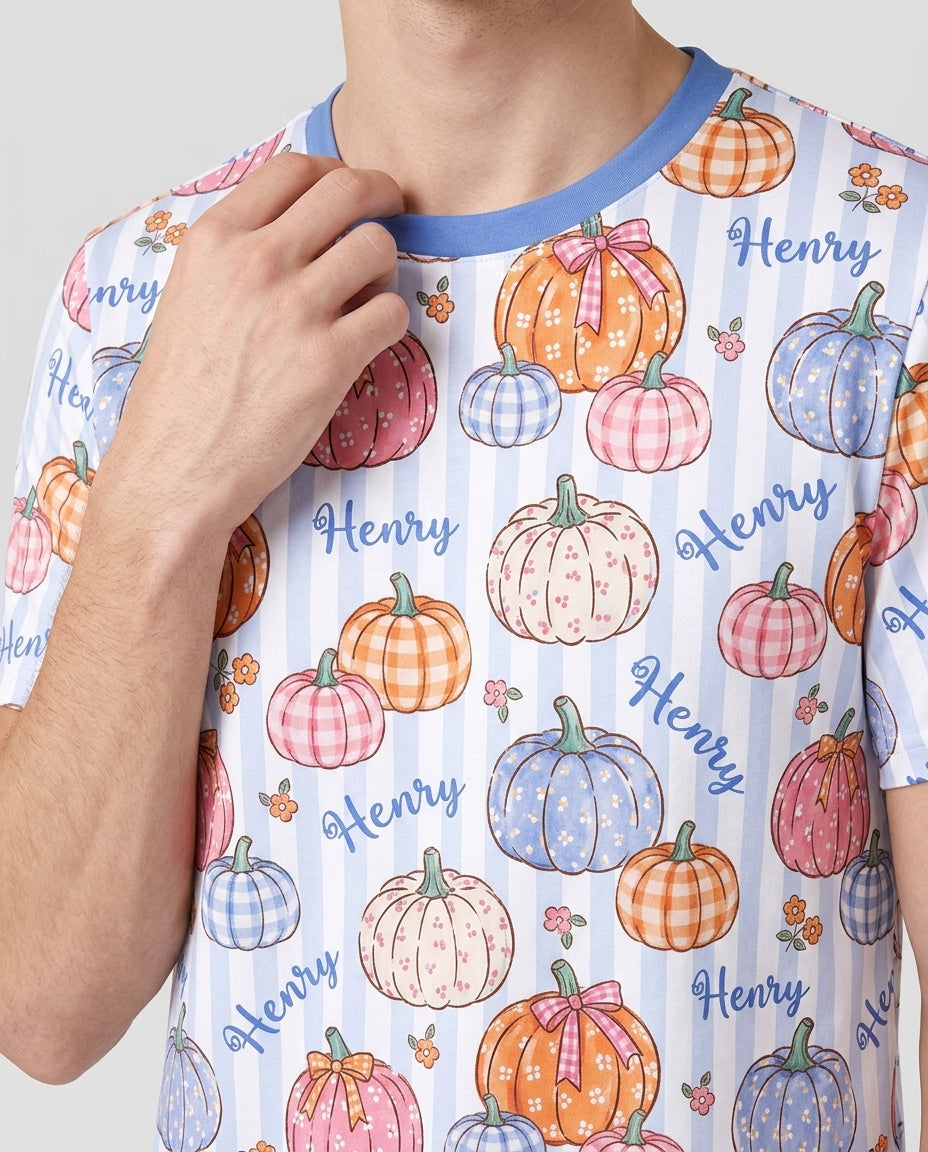 Custom Name Pumpkin Patch Bamboo Men Short Sleeve Short Pajama Set
