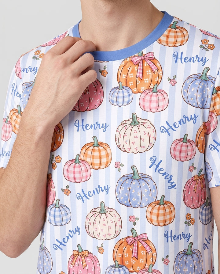 Custom Name Pumpkin Patch Bamboo Men Short Sleeve Short Pajama Set