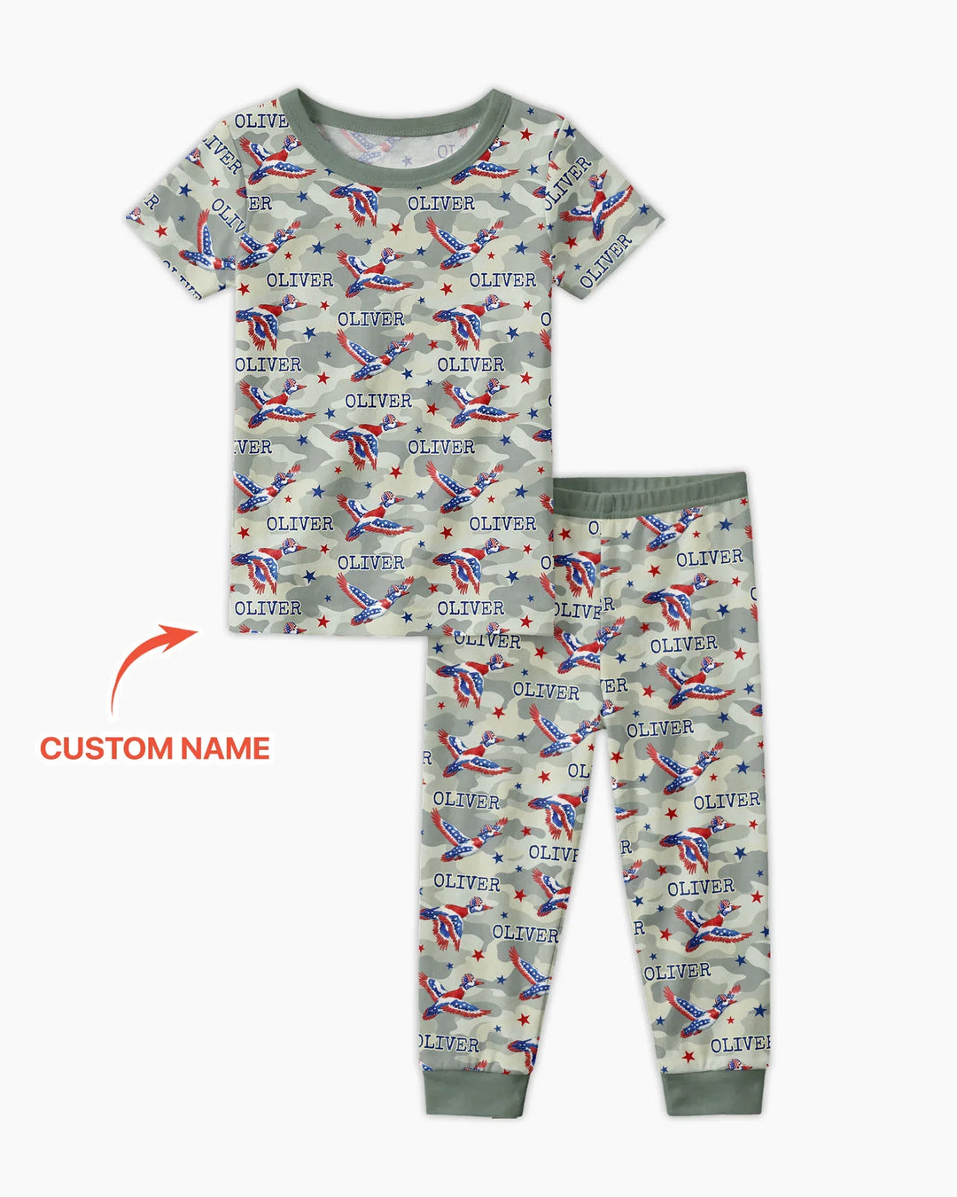 Custom Name America Mallard Duck Family Matching Bamboo Two Piece Short Sleeve Pajama Set