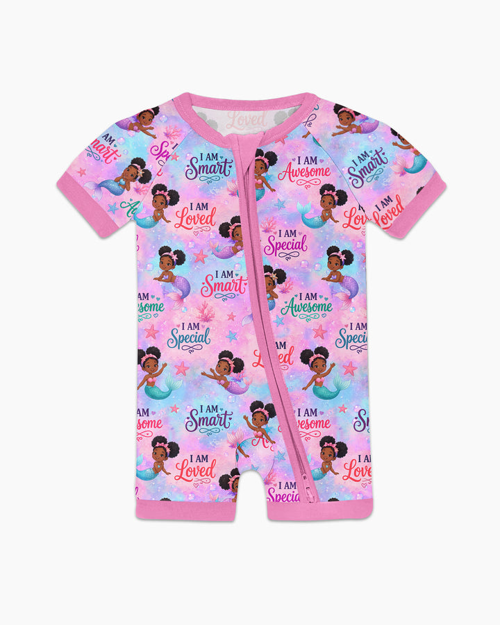 Black Mermaid I Am Strong Bamboo Shorty Zippy