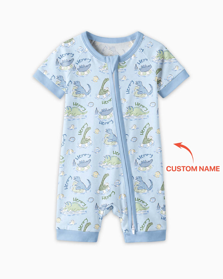 Dinos Swimming Custom Name Bamboo Shorty Zippy