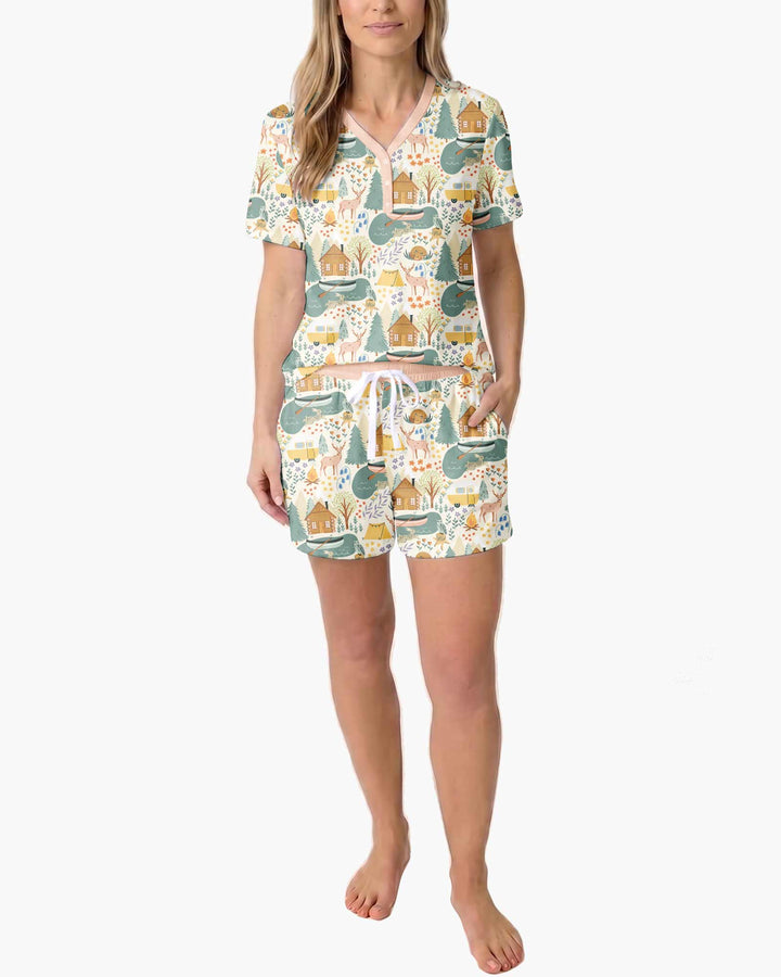 Lake View Camping Bamboo Women Short Sleeve Short Pajama Set
