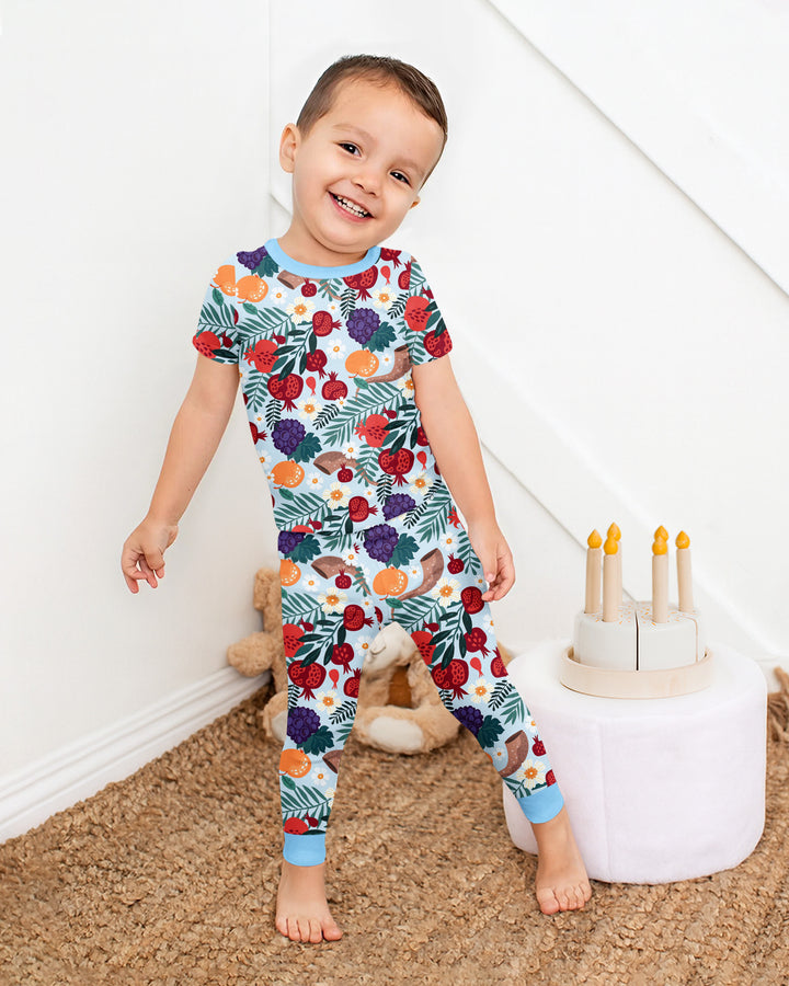 Pomegranate Blessings Night Family Matching Bamboo Two Piece Short Sleeve Pajama Set
